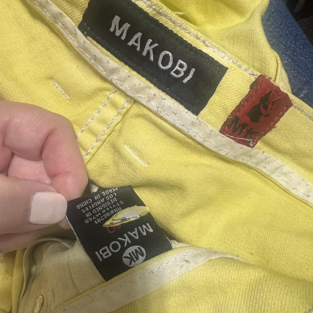 Makobi Denim Shorts men's‎ 40 pale yellow jean jorts Distressed baggy skater - Picture 4 of 5